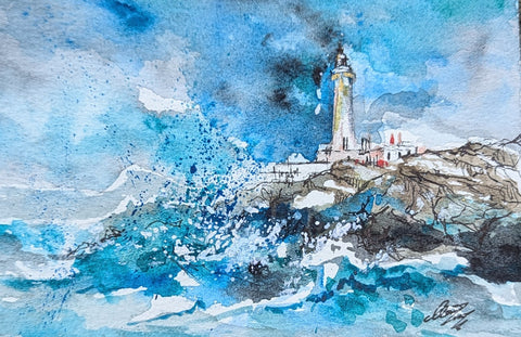 Stormy Sea, Ardnamurchan Lighthouse Little Original (framed)