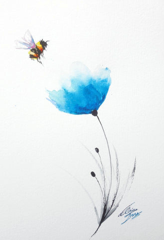 Blue Poppy and Bee