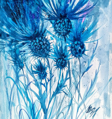 Blue Thistles - Signed Print