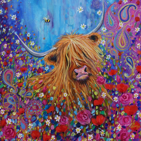 Highland Cow Flowers - Signed Print