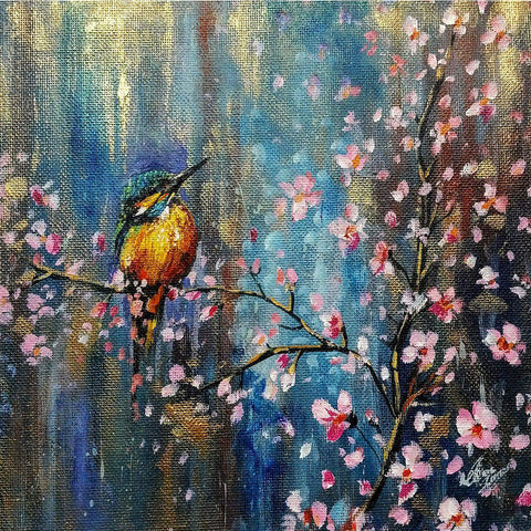 Kingfisher in Cherry Blossom - Signed Print