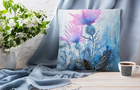 Thistles and white heather cushion