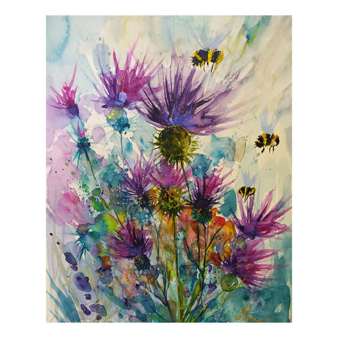 Thistles and Bees July - Signed Print