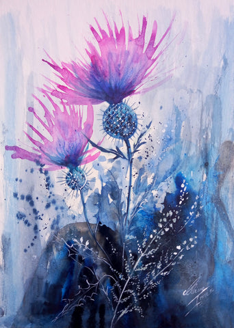 Thistles and White Heather Signed Print A4