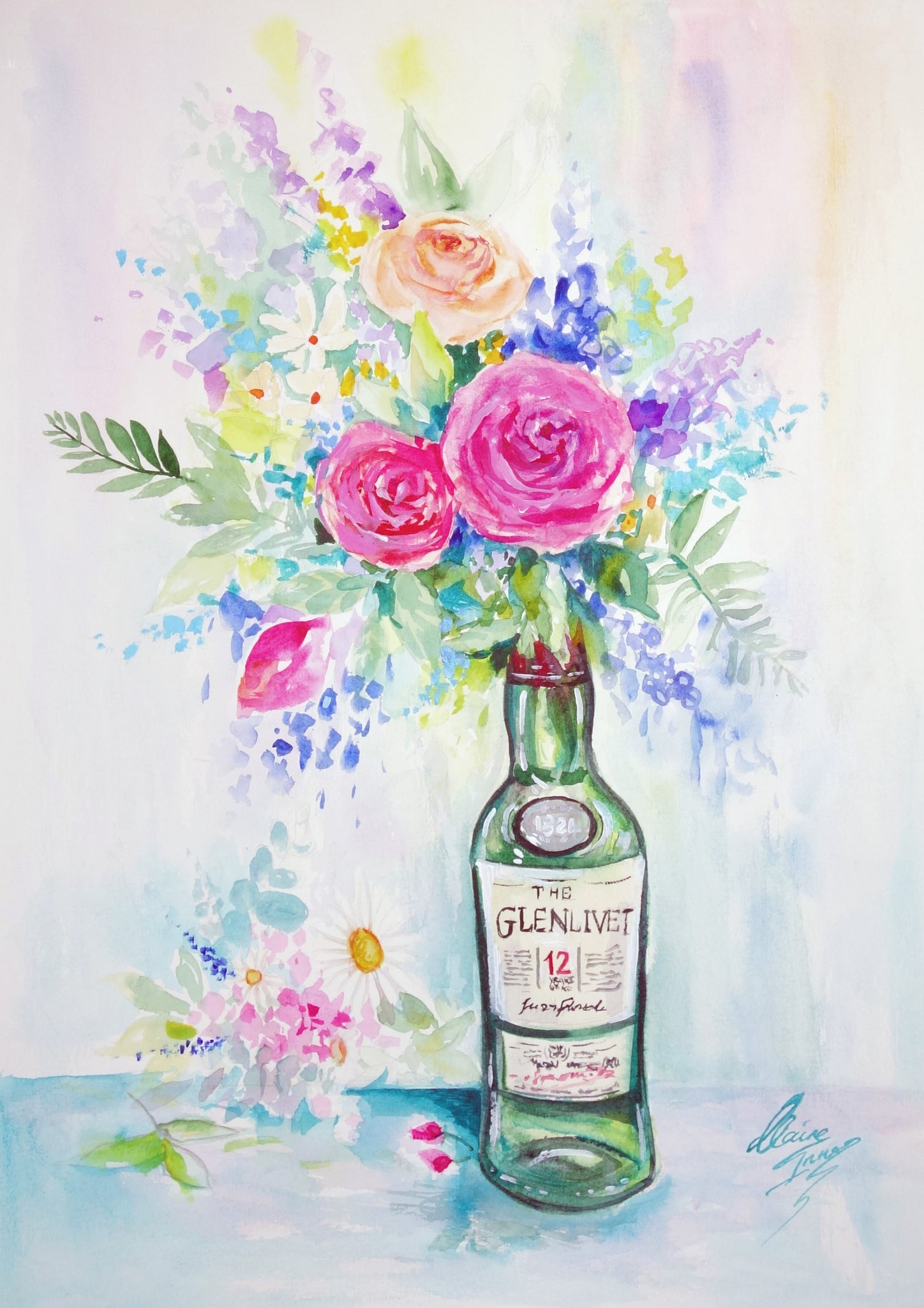 Whisky and Flowers Signed Print