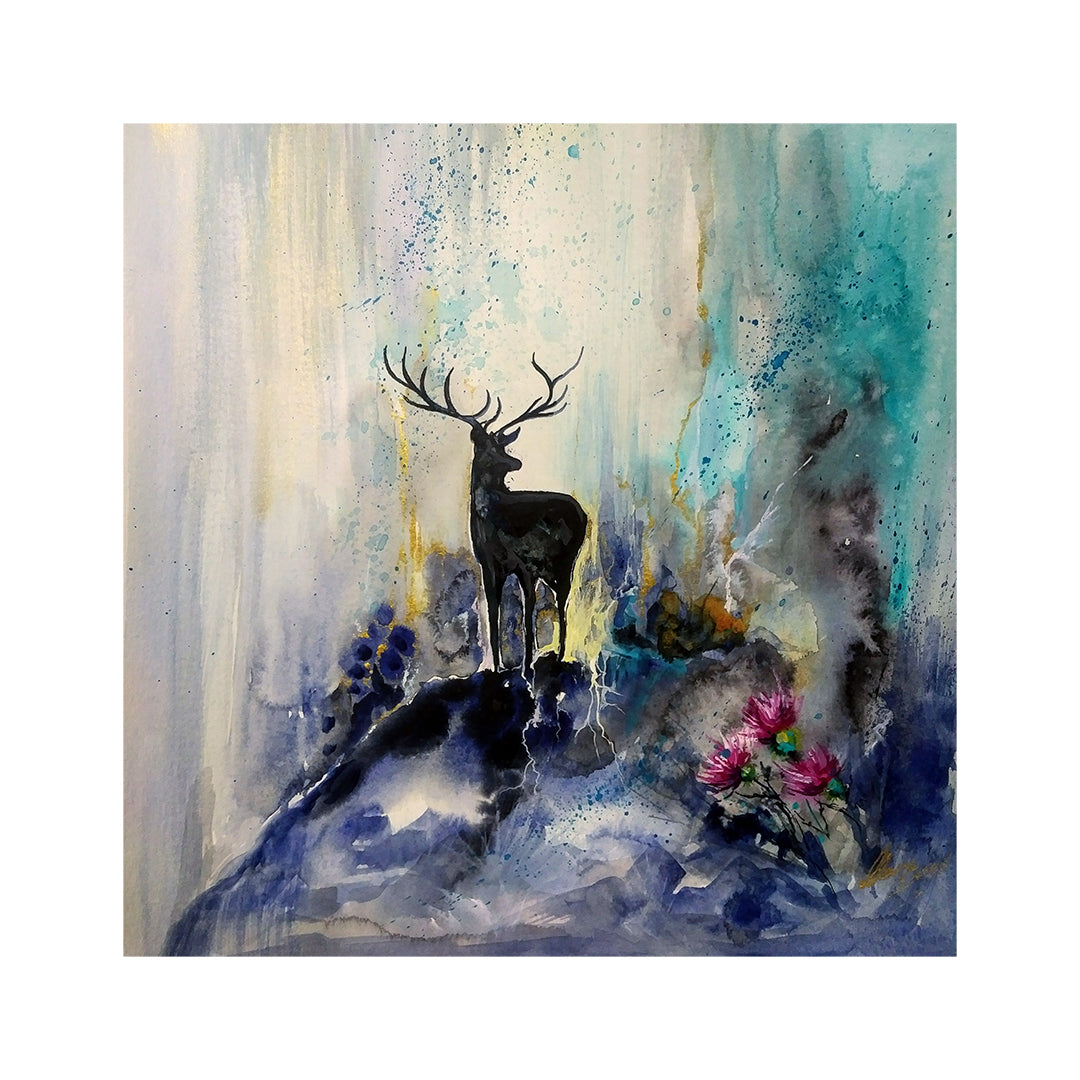 Stag And Thistles - Signed Print