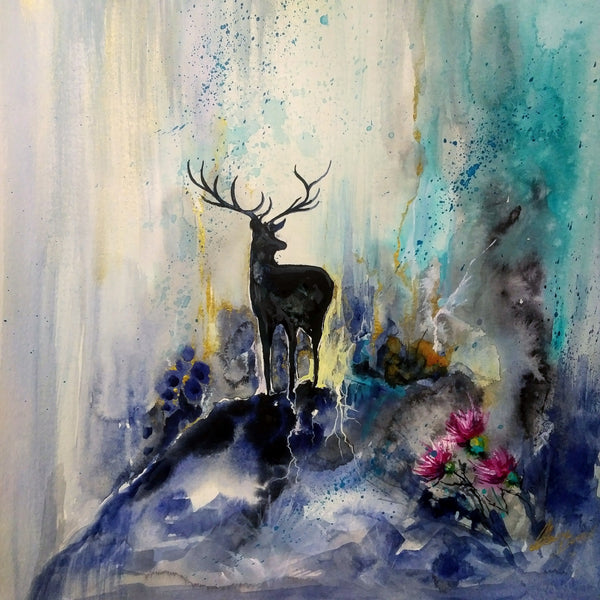 Stag And Thistles - Signed Print